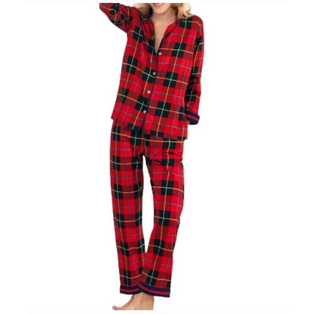 Gretchen Scott Women's M Red Plaidly Cooper Pajama Set 100% Cotton